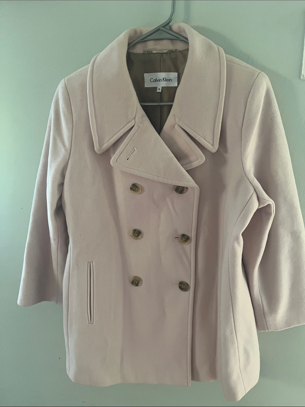 Calvin Klein Blush Pink Double-Breasted Pea Coat